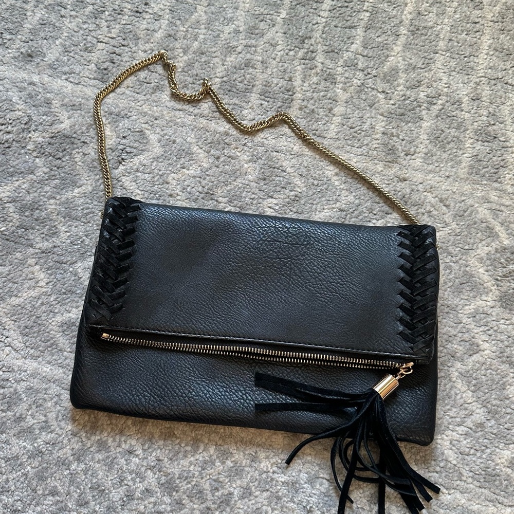 Moda Luxe Black Palermo Stich Fold over Clutch